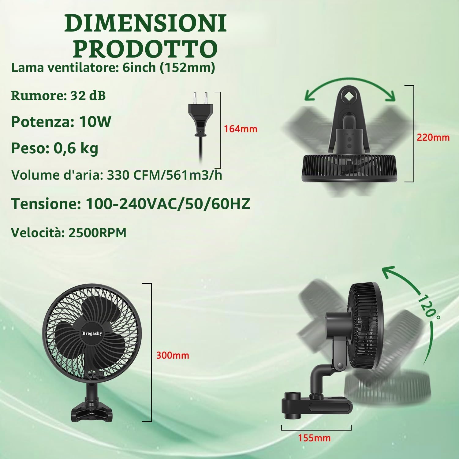 10W Grow Ventilatore con Clip, 10 velocità Ventilatore Automazione Oscillante, EC Motore, Silenzioso Clip Fan per Grow Tent.