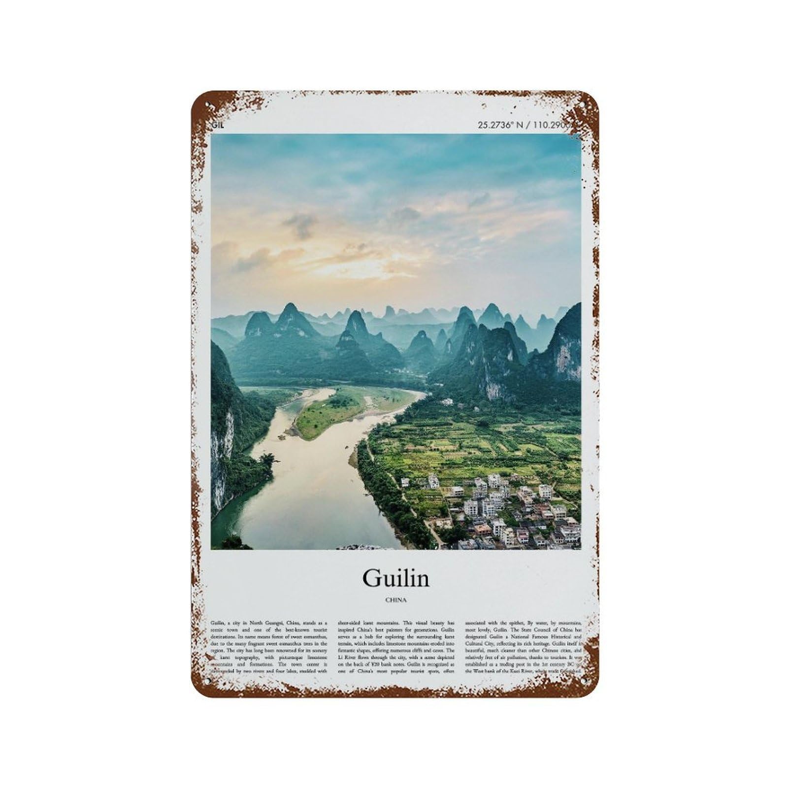 xiaoxiaoshen Guilin China City Scenery Wall Decor Art Metal Tin Poster Modern Home Decor Art Home Bar Shop Decorations Vintage Sign 30x20cm