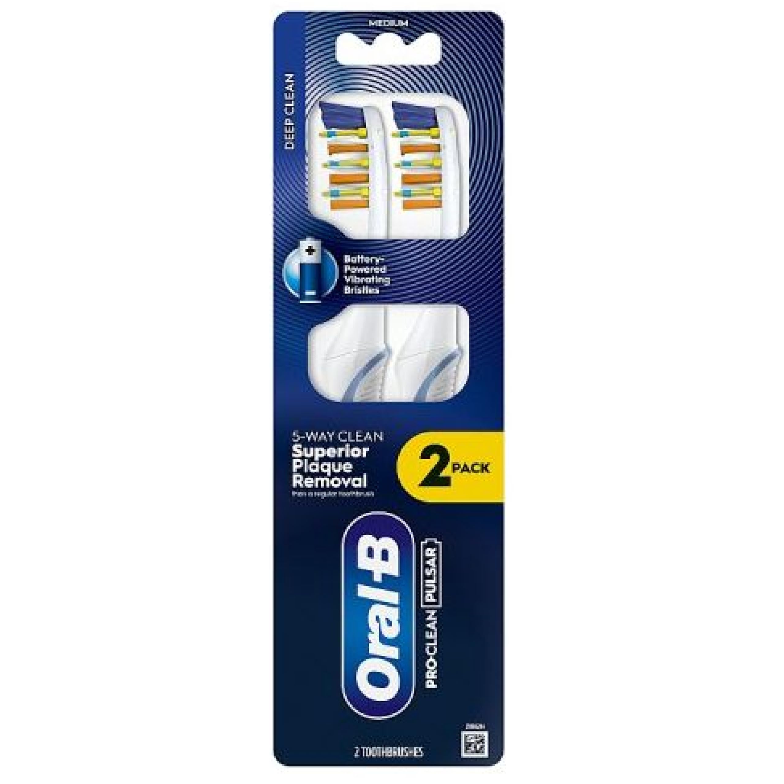 Oral-B Pulsar Pro-Expert Manual Toothbrush Enhanced with Battery Power, 2 Counts, (Colours May Vary)