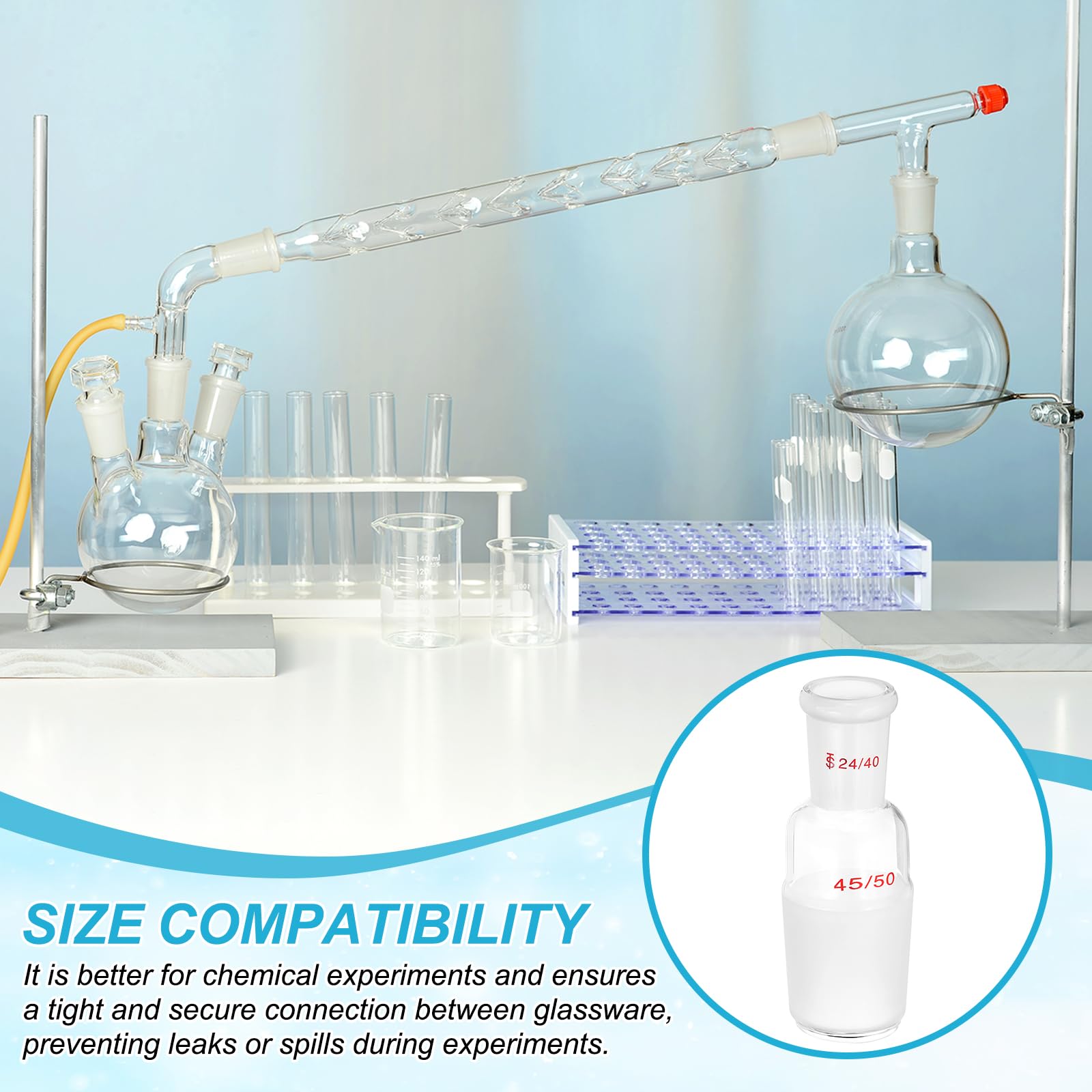 PATIKIL Adattatore Riduttore In Vetro Borosilicato, 2 Pezzi Da Giunto Esterno 24/40 A Giunto Interno 45/50 Adattatore Di Collegamento Parti Per Distillazione Per Attrezzature, Stile 10