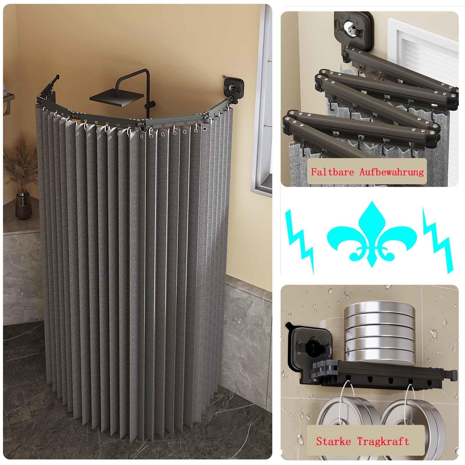 YSZBD Faltbarer Duschvorhang Mit Stange Duschvorhangstange L/u Form Duschvorhänge Ohne Bohren Wasserdicht/waschbar Für Eckdusche, Shower Curtains,1@-172cm+9.8in/25cm