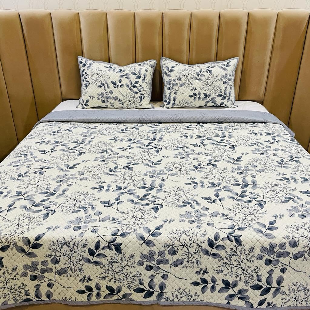 Subtlespreads Premium Cotton Feel Quilted Bedcover for Double Bed King Size with 2 Quilted Pillow Covers - Decorative Bed Cover/Quilted Bedspread Bedsheet - White Spring-image-20