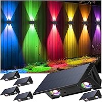 IIRARA 6-Pack Solar Fence Lights, 100LM Bright RGB Multi-Color, IP67 Waterproof Auto On/Off, Up/Down for Wall Fence Pathway Yard Deck (White & RGB)