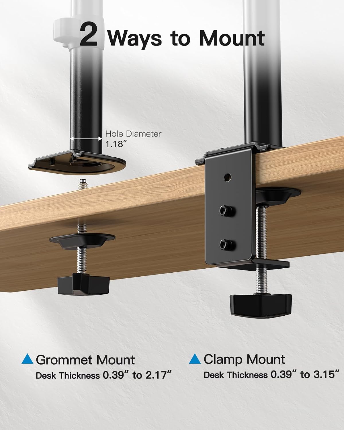 HUANUO Dual Monitor Mount for 2 Monitors up to 30 inches, Heavy Duty Dual Monitor Stand Holds up to 22 lbs, Dual Monitor Arm with Height Adjustable Tilt Swive Rotate, VESA Hole 75mm or 100mm - 7