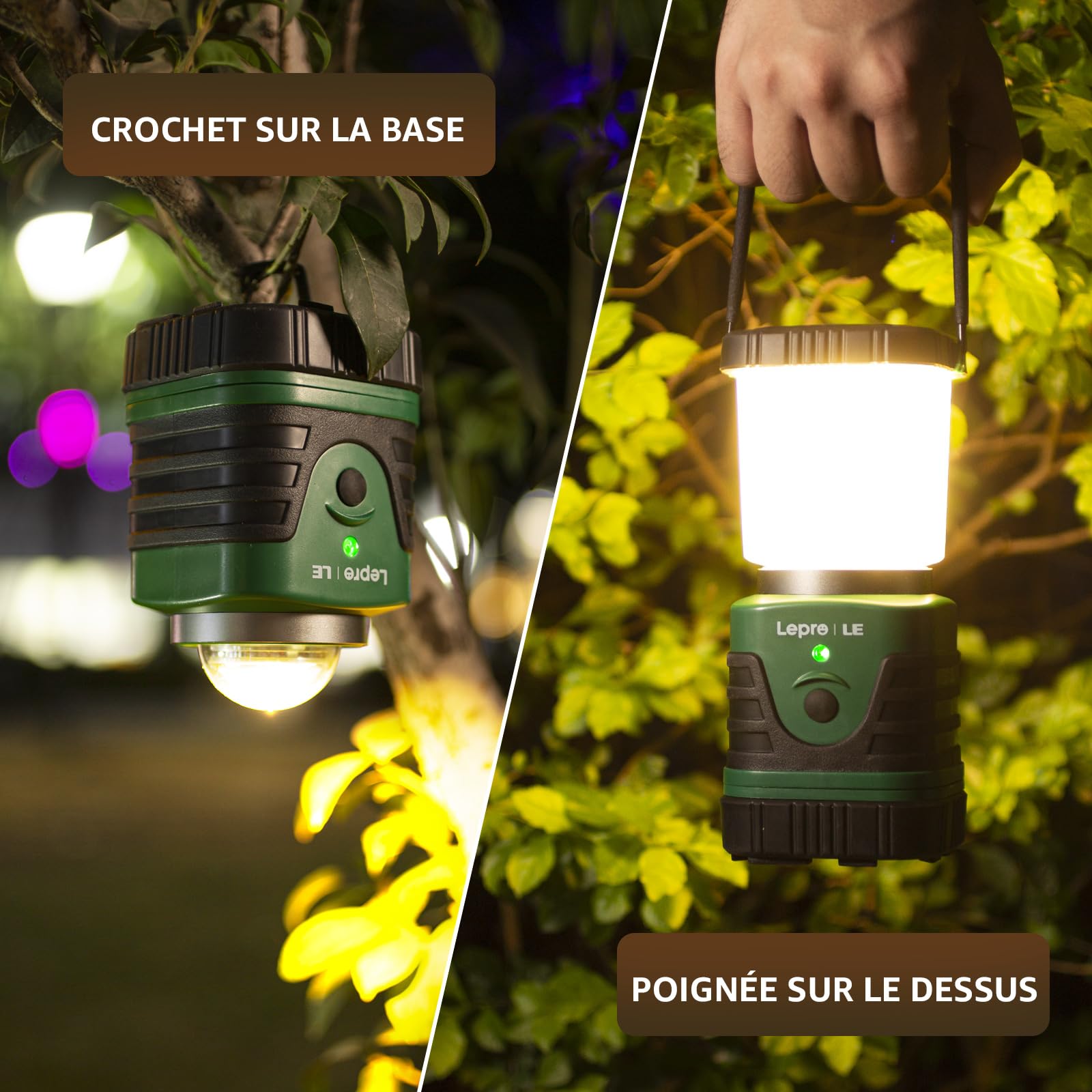 Lepro Lanterne Camping LED Rechargeable, Lampe Camping Puissante 1000Lm Dimmable, Lampe Torche 360° Eclairage 4 Modes, Etanche Portable Suspendue, pour Camping, Bricolage, Secours, Garage, Cave, etc.