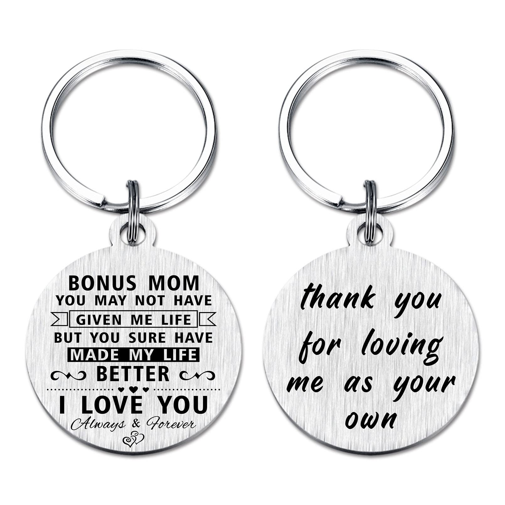 MOQIYXL Stepmom Valentine's Gifts Card - Thank You for Loving Me As Your Own - Stepmom Keychain, Silver