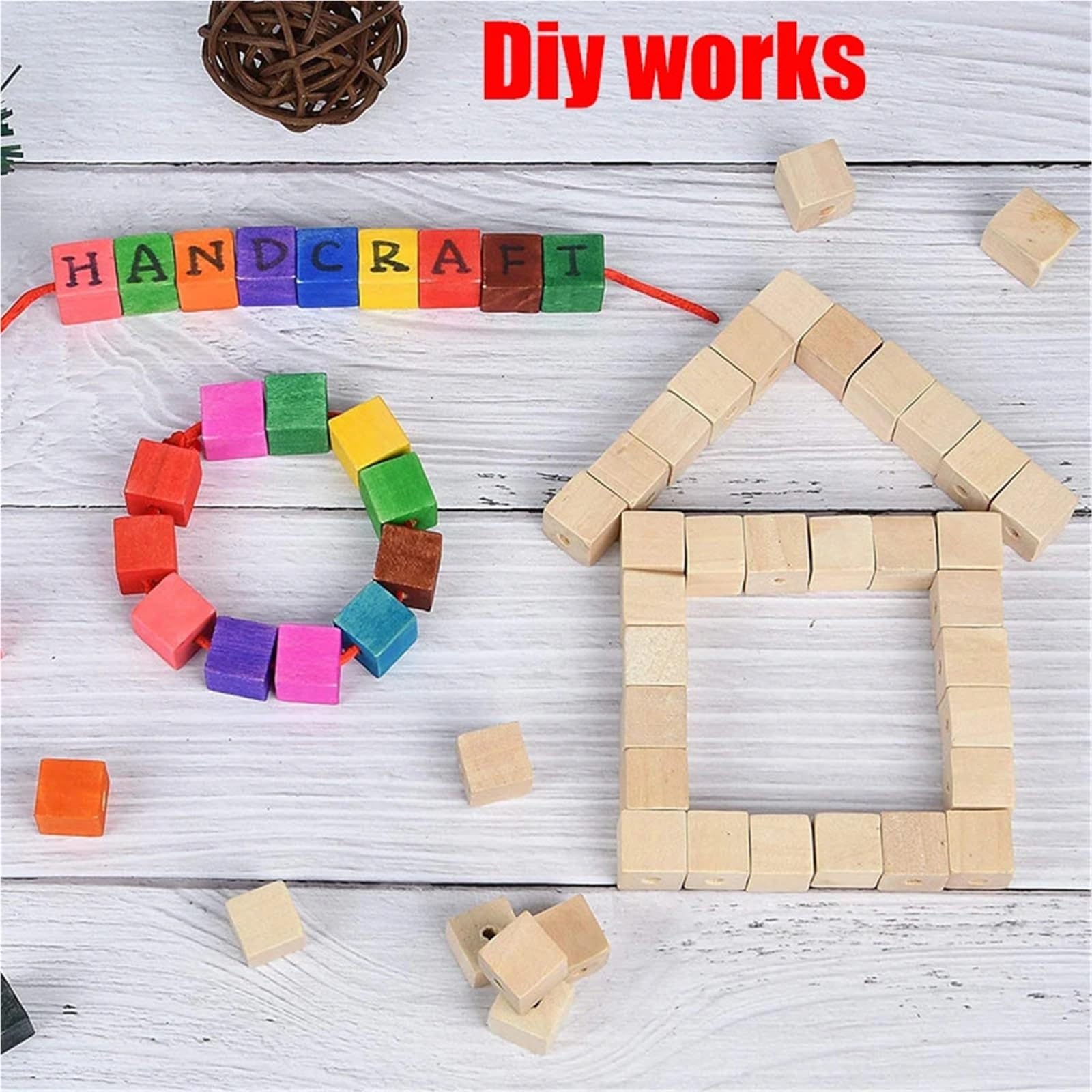 100 cuentas de madera natural 25 mm for manualidades infantiles, ecológicas, sin plomo, cuadradas, con agujero