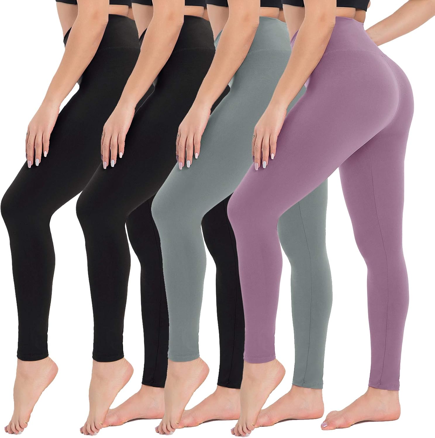 CAMPSNAIL 4 Pack High Waisted Leggings for Women- Soft Tummy Control Slimming Yoga Pants for Workout Running Reg & Plus Size