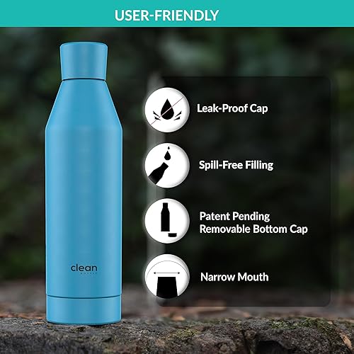 Miniatura 4 de The Clean Hydration Co, Canteen 17, botella de agua de acero inoxidable aislada al vacío fácil de limpiar con tapa inferior extraíble (Aqua)