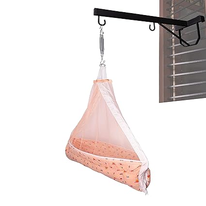 132 Baby's Hanging Swing Cradle with Mosquito Net, Spring and Window Hanger | Hammock Bedding Set | 0-12 Months (Peach)
