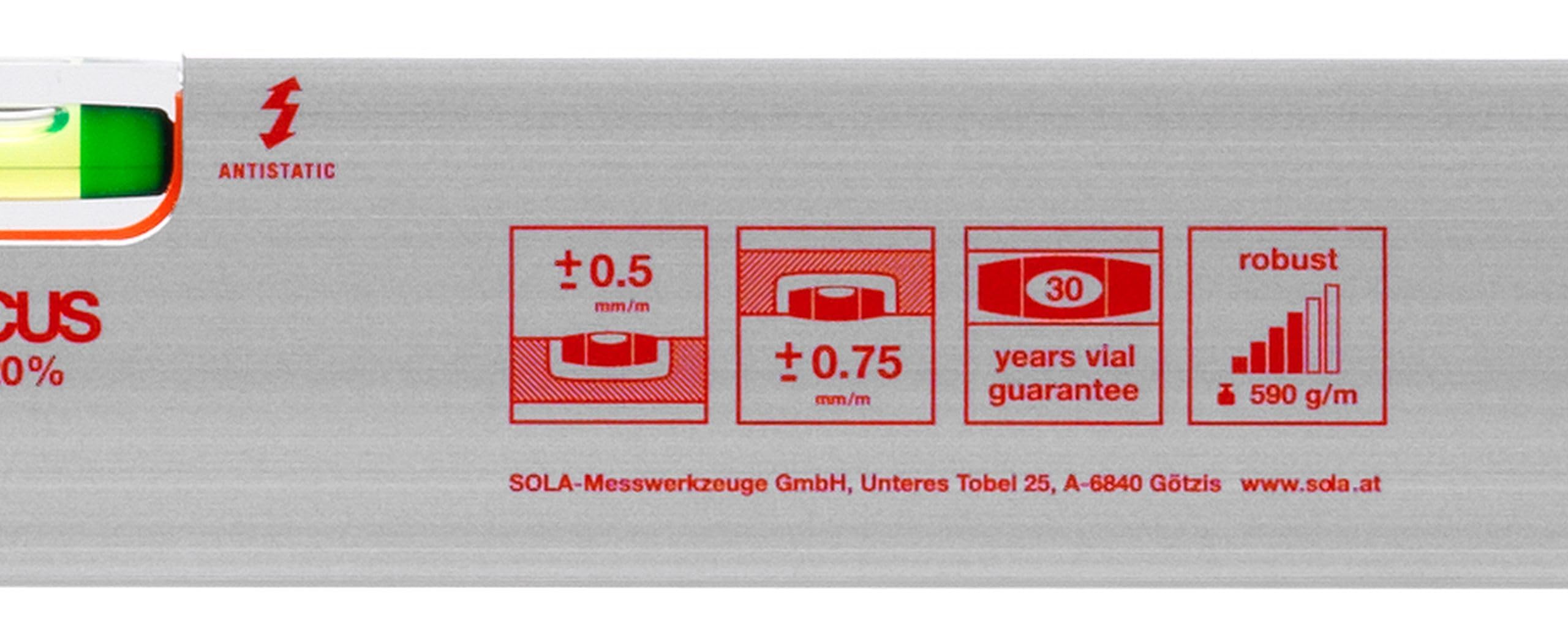 Sola 1013101 AZB 3 80 Niveaux à bulle à profilé tubulaire, Gris, 80 cm