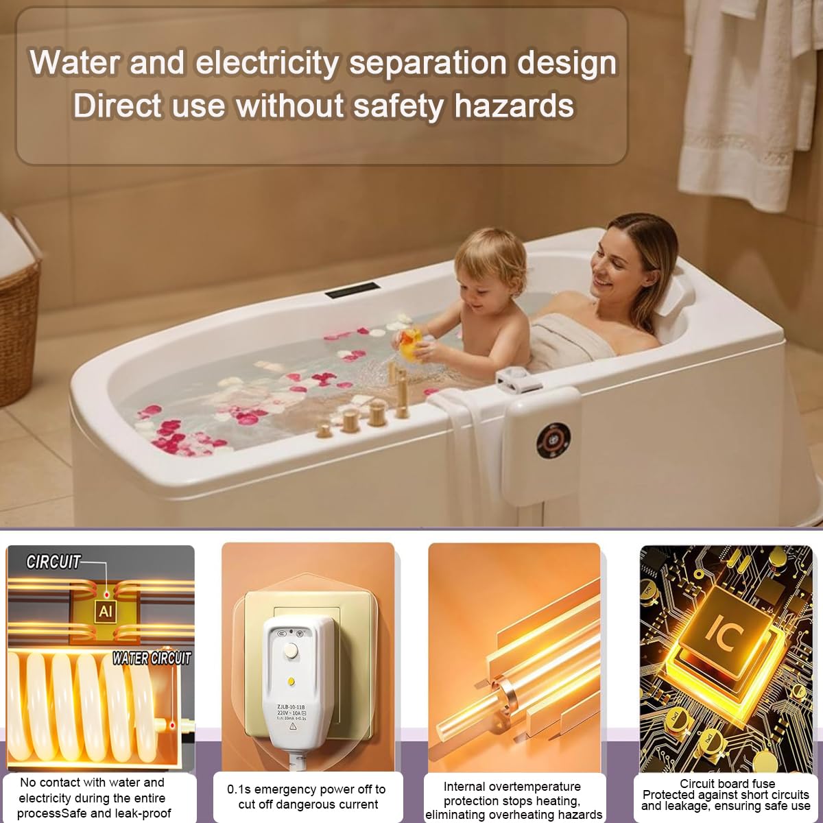 Vasca Da Bagno Portatile Per Adulti Riscaldatore - 1200W Riscaldatore Piscina，Con Protezione Contro Il Surriscaldamento，Mantiene Una Temperatura Dell'acqua Costante Da 30 A 43°C