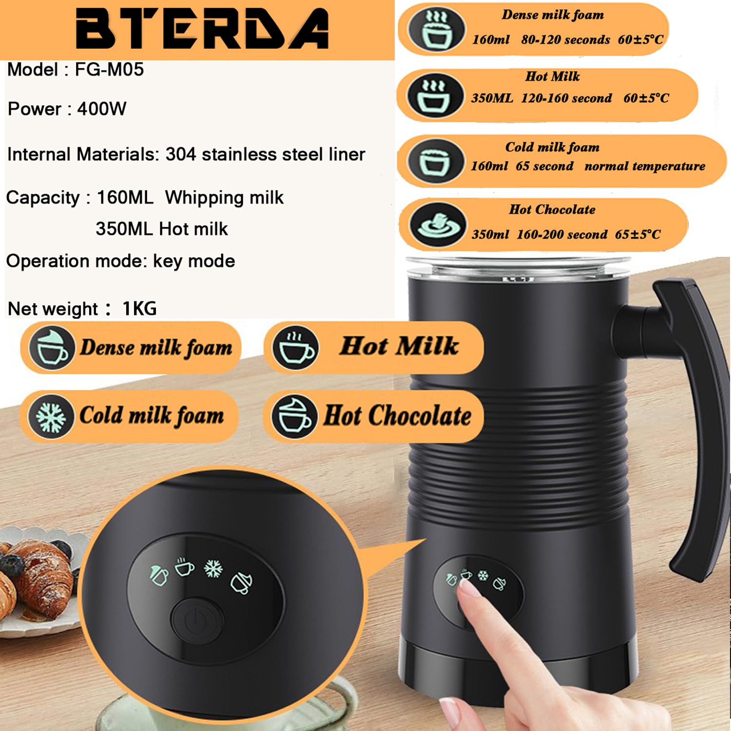 DIY Milk Frother,Large-Capacity Milk Warmer,11.9oz/350ml Electric Milk Steamer,Hot/Cold Stainless Steel Milk Frother,4 in 1 LED Touch Screen Milk Foam Maker for Coffee/Hot Chocolate/Latte/Cappuccinos