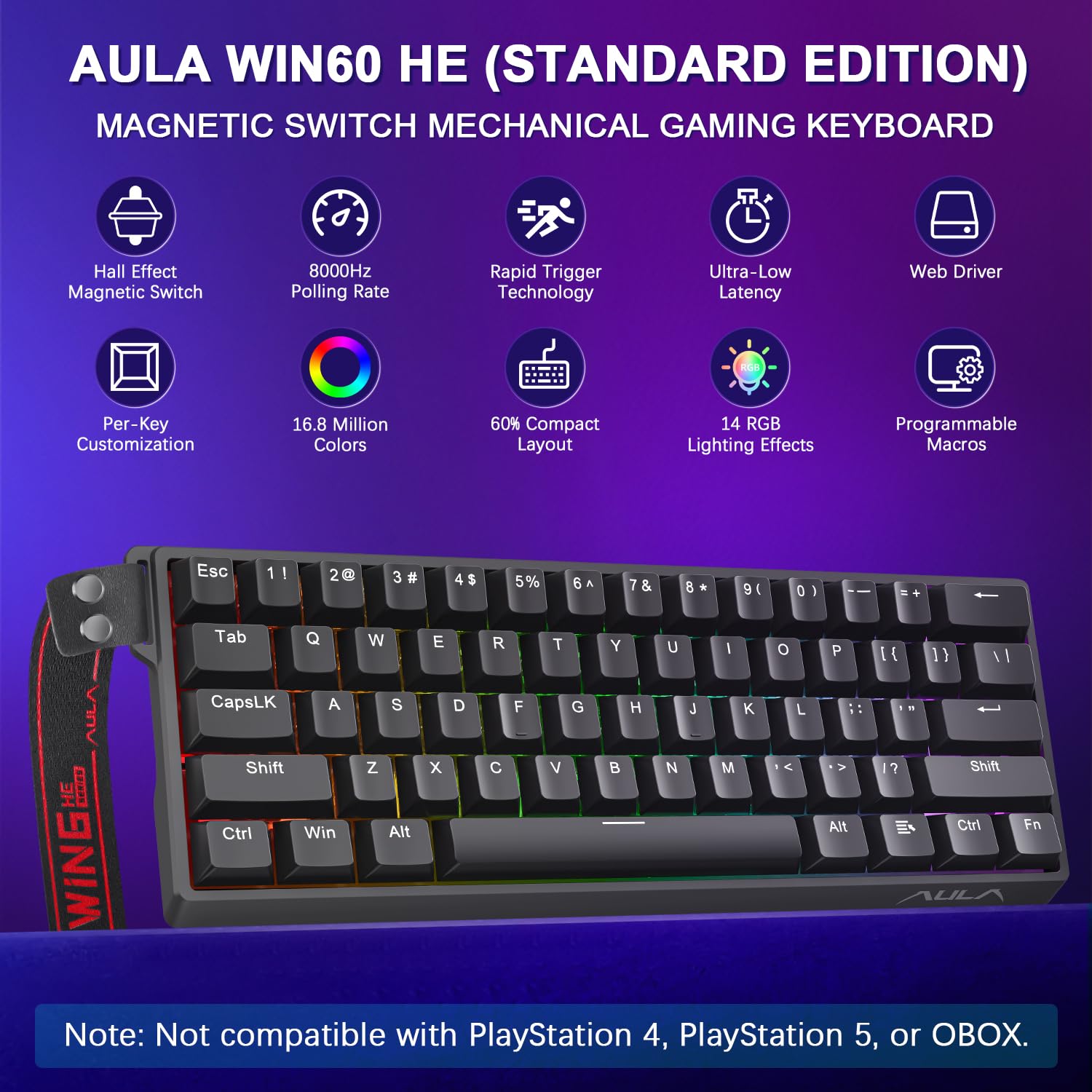 Amazon | Aula WIN60 HE 60% メカニカルキーボード 有線 ホール効果