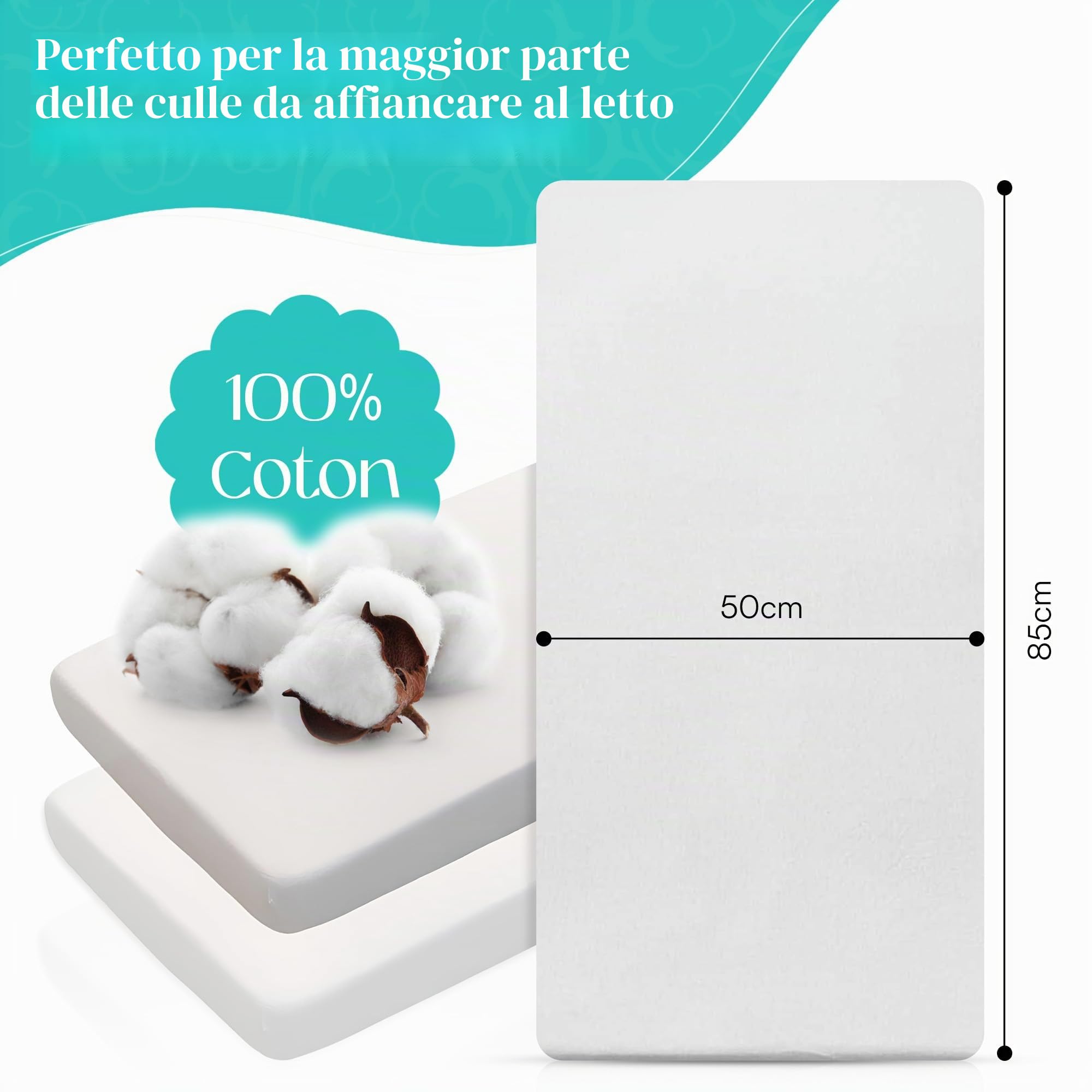 Confezione da 2 lenzuola con angoli elasticizzati per culla Next2Me in 100% jersey di cotone – compatibile con Next2Me (50 x 85 cm) confezione da 2 bianco
