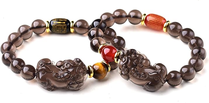 Lucky Bracelet, Feng Shui Bracelet,Feng Shui Black Obsidian Bracelet Ice Seed Obsidian Pixiu Pi Yao Agate Heart Sutra Bracelet Couple Attract Wealth for Good Fortune Courageous Lucky Wealth(Black,8MM)