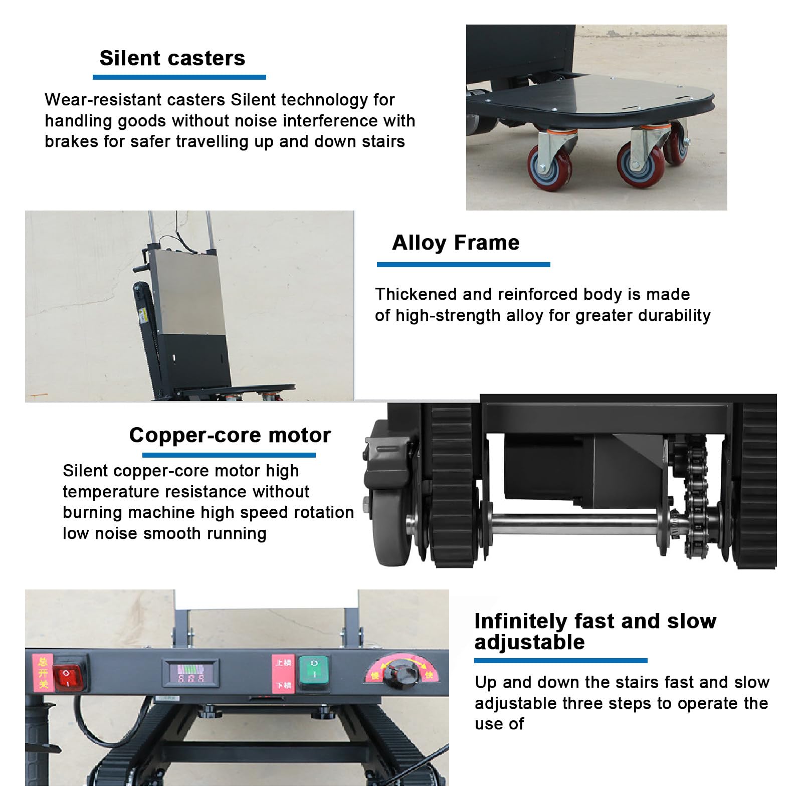 Carrello Elettrico Scale Aggiornato 500 W/850 W Carrello Scale Impieghi Gravosi 496/661 Libbre-con Batteria Rimovibile,Cingoli in Gomma Antiscivolo E Design Pieghevole 500w(2batteries)