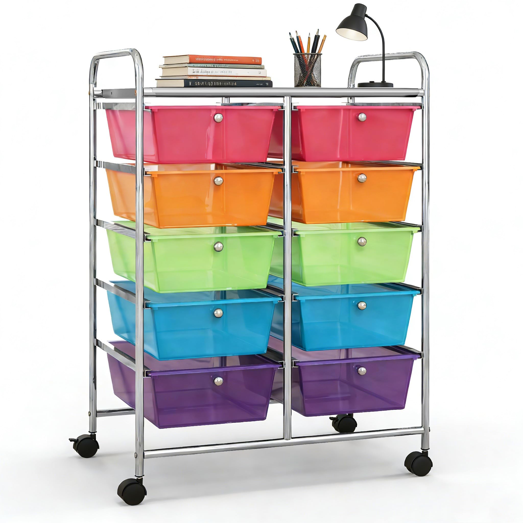 COSTWAY 10 Drawer Rolling Storage Cart, Utility Cart with Lockable Wheels