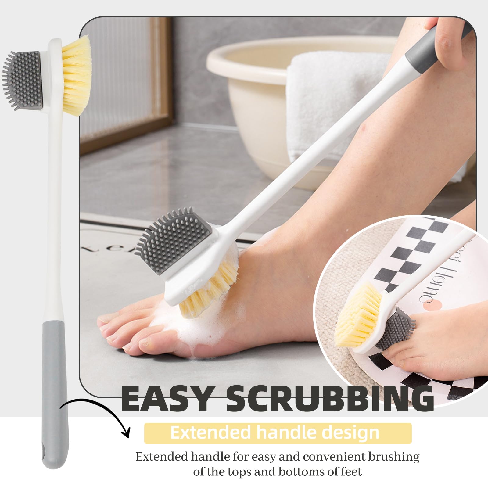 Brosse Pieds Douche, Brosse de Douche pour Pied, Brosse à Pieds pour la Douche, Brosse de Lavage des Pieds avec Manche