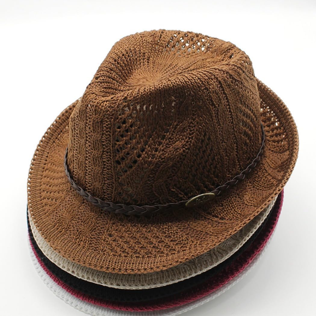 Cotton Mesh Fedora Hat, Brown with Braided Band, Classic Summer Style