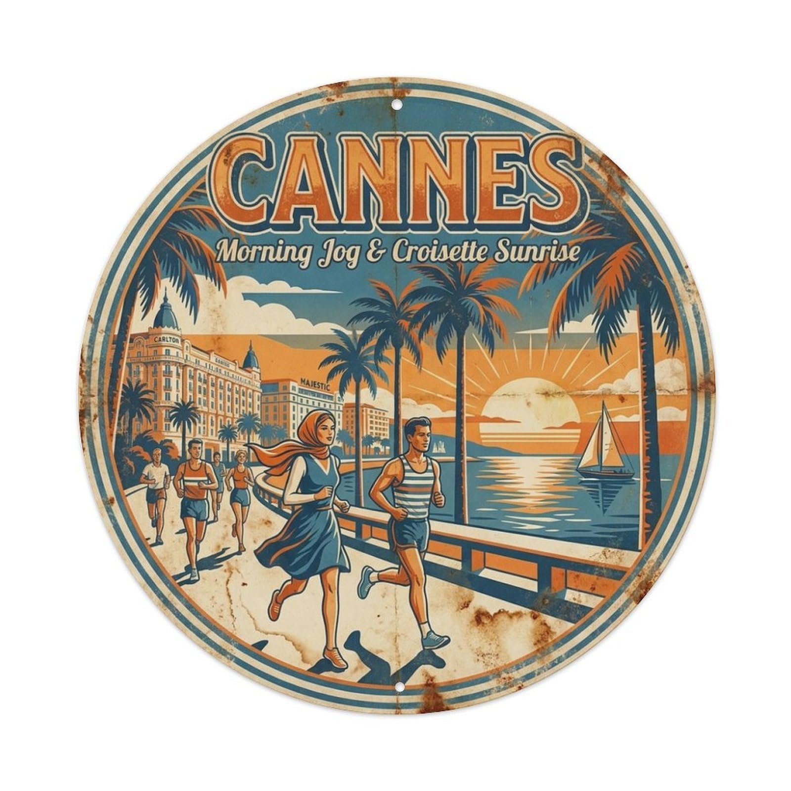 Cannes France Travel Morning Jog Croisette Sunrise Metal Tin Sign