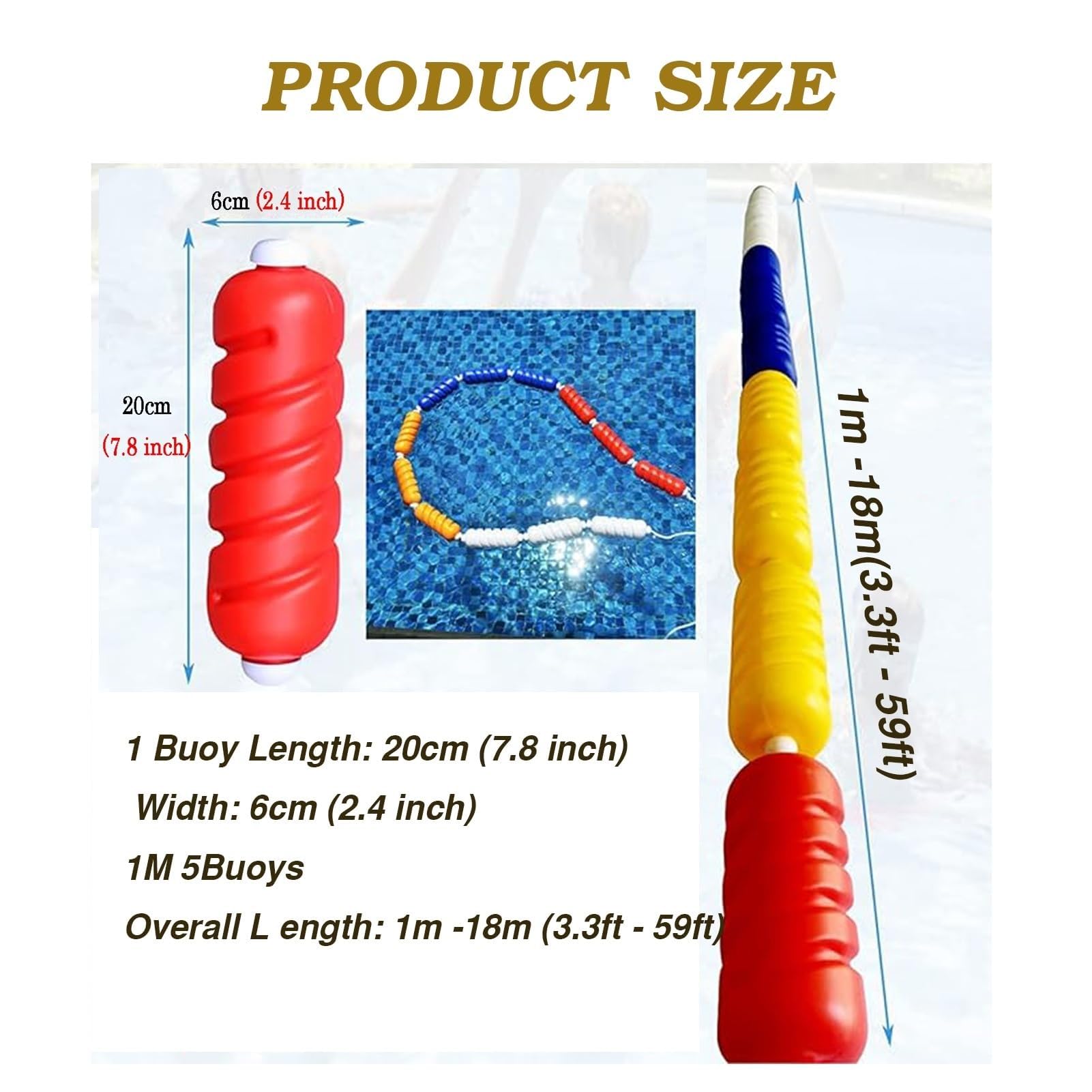 Swimming Pool Adjustable Floating Safety Divider Swim Lane Line, 3.3ft-60ft Adjustable Anti-Wave Safety Rope Easy to Install, Safety Floating Line for Underground (Nylon,1m/3.3ft)