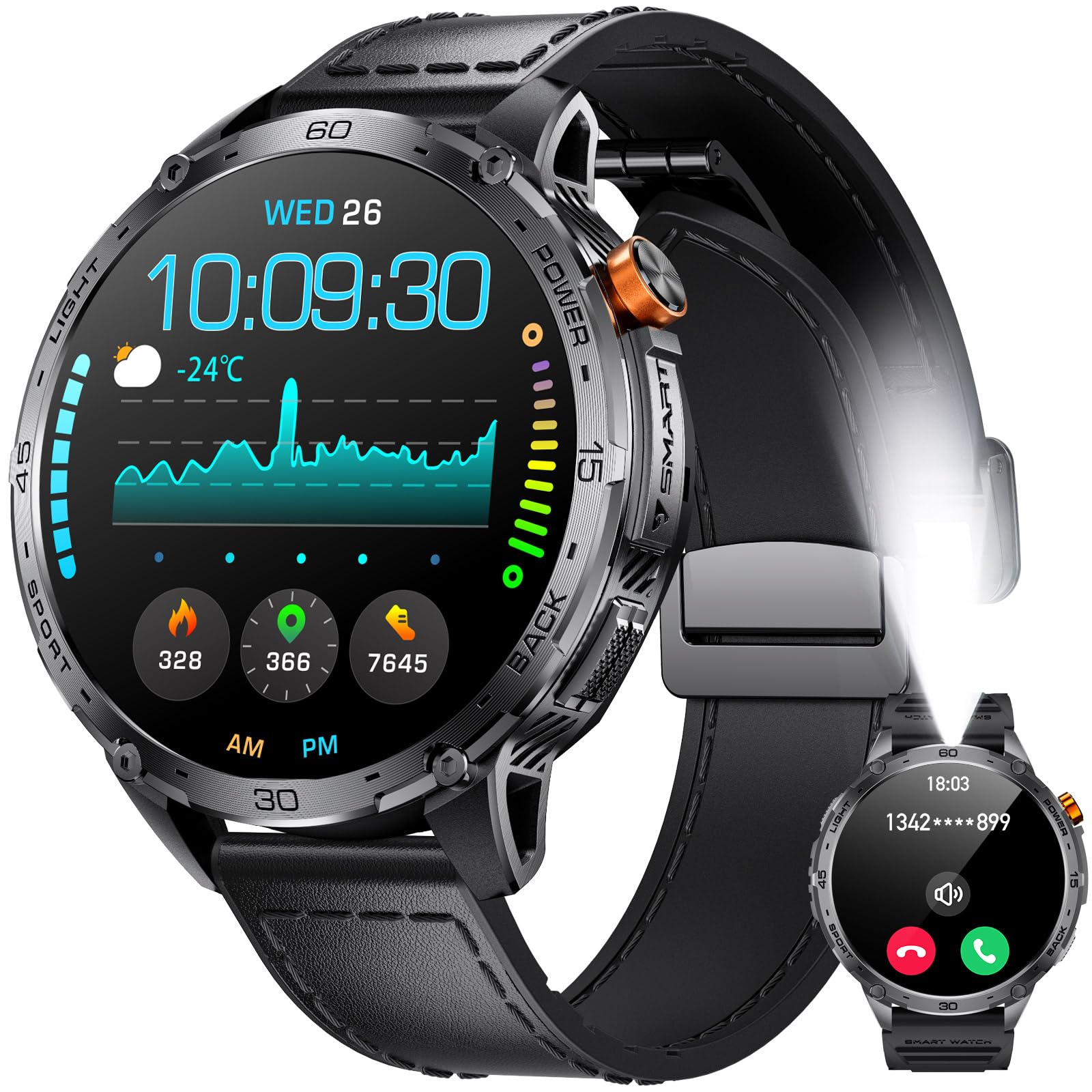Smartwatch Uomo con Chiamate Bluetooth,1,75'' AMOLED Grande Schermo,5ATM Impermeabile,730 mAh Batteria,Orologio Intelligente con SpO2/Sonno/Cardiofrequenzimetro,100+ Modalità Sportive,per Android IOS