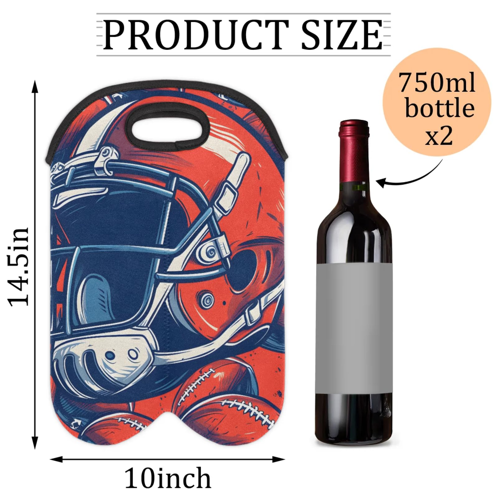 GzLeyigou 2 Bottles American Balls and Helmet Wine Bag Sleeve Totes Neoprene Protective Wine Carrier Bag for Wine,Water, Champagne, Beer, Baby Bottles,Gift 14.5 x 10 Inches
