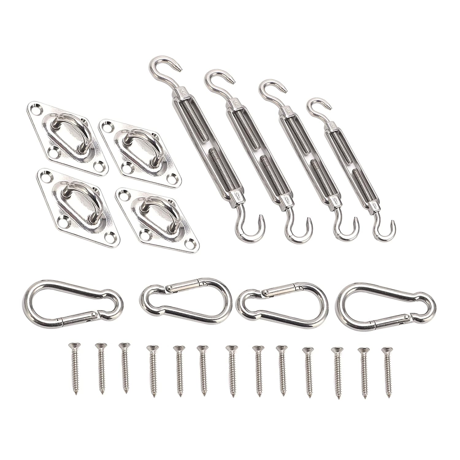 Stainless Steel Sunshade Sail Hardware Kit, Rust Resistant Awning Accessories, Easy Installation for Courtyards, Lawns, Gardens, Includes Turnbuckle, Snap Hook, Door Buckl