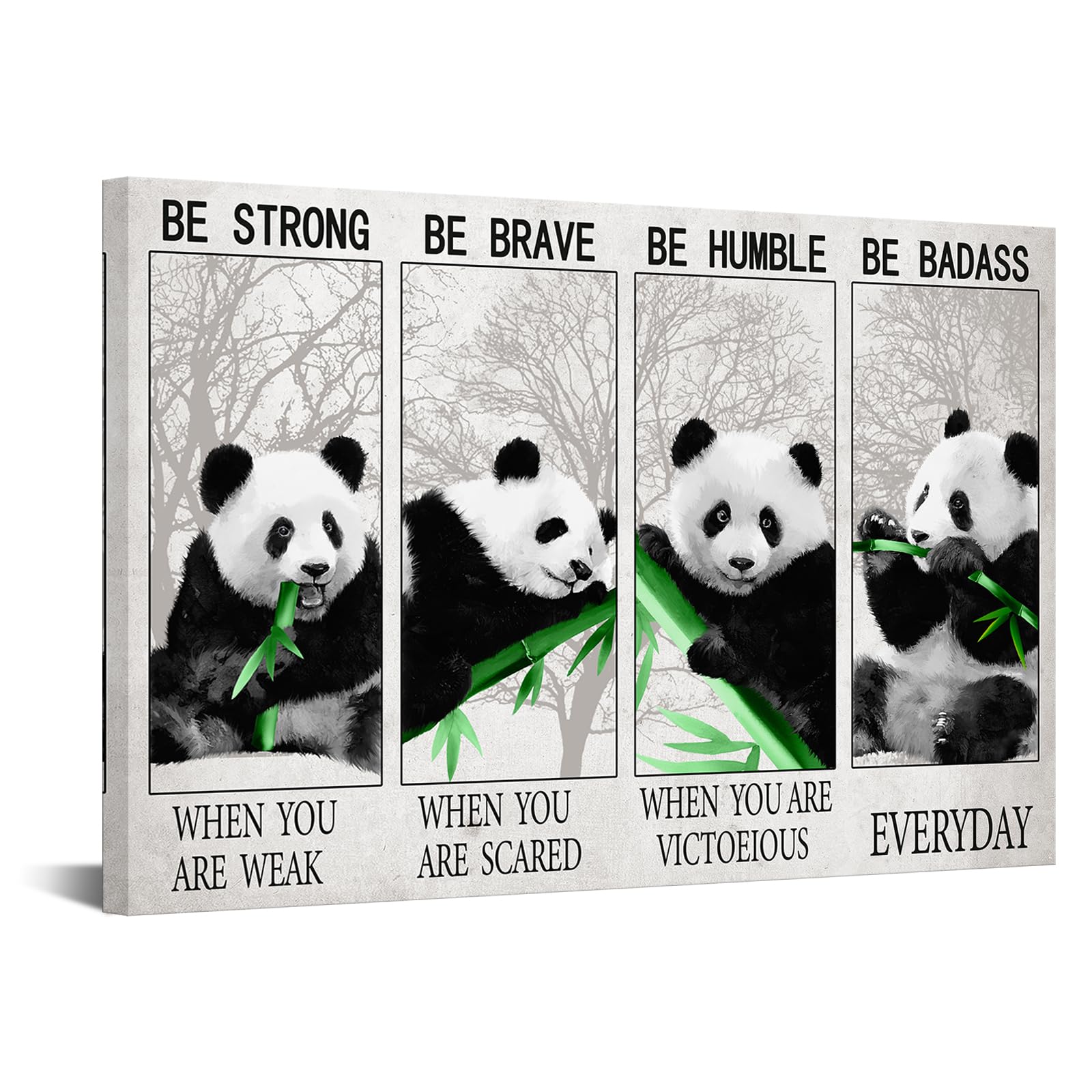 KREATIVE ARTS Inspirational 'Be Strong When You're Weak' Panda Canvas Quote Poster Motivational Wall Art Contemporary Black and White Print for Modern Home Bedroom Decor 24x36 Inches