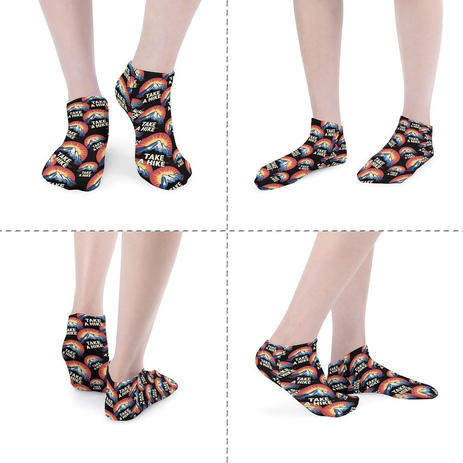 Take A Hike Hiking Mountains 5 Pairs Ankle Socks Low-Cut Non Slip Athletic Running Flat Sock for Men And Women