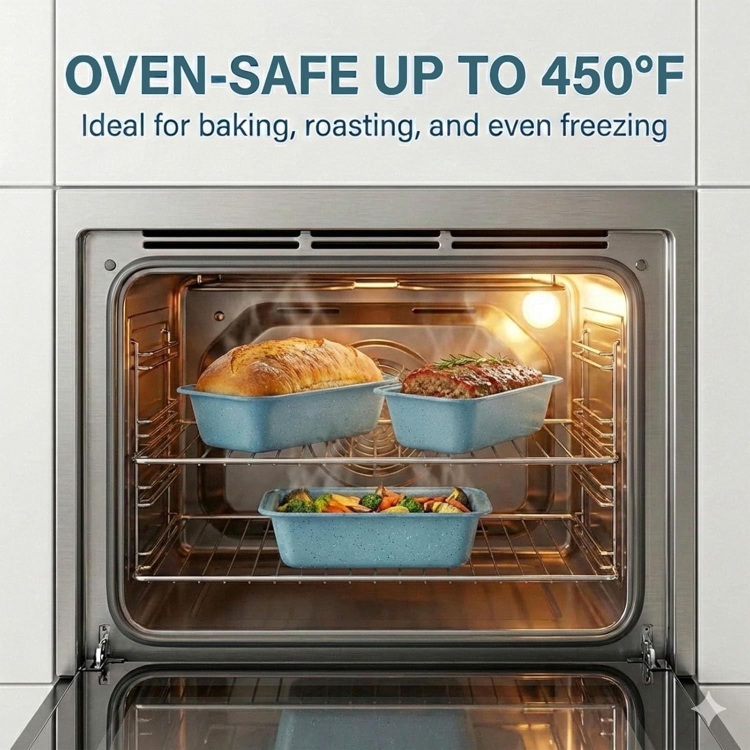 3-Piece Nonstick Loaf Pan, 9x5 Inch Carbon Steel Bread Pans for Baking Homemade Cakes & Sourdough, 450°F Oven Safe Professional Bakeware for Easy Release & Cleaning - Image 4