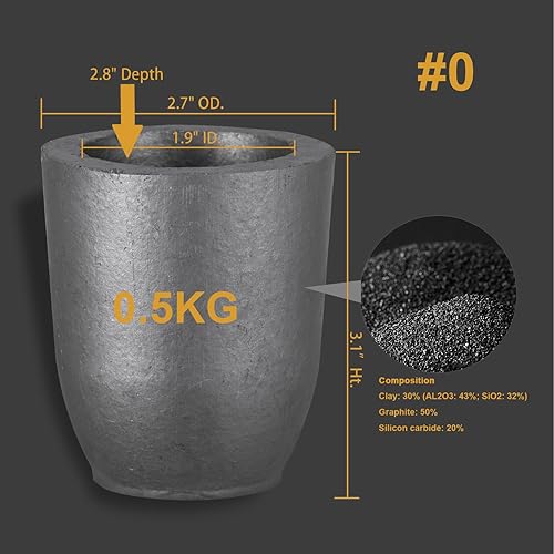 Vista 2 de QNK # 0 (1.1lbs-0.5kg) Crisol de grafito de arcilla para fundición de metales Refinación Oro Plata Cobre Latón Aluminio 3,272.0 °F (3300°F)