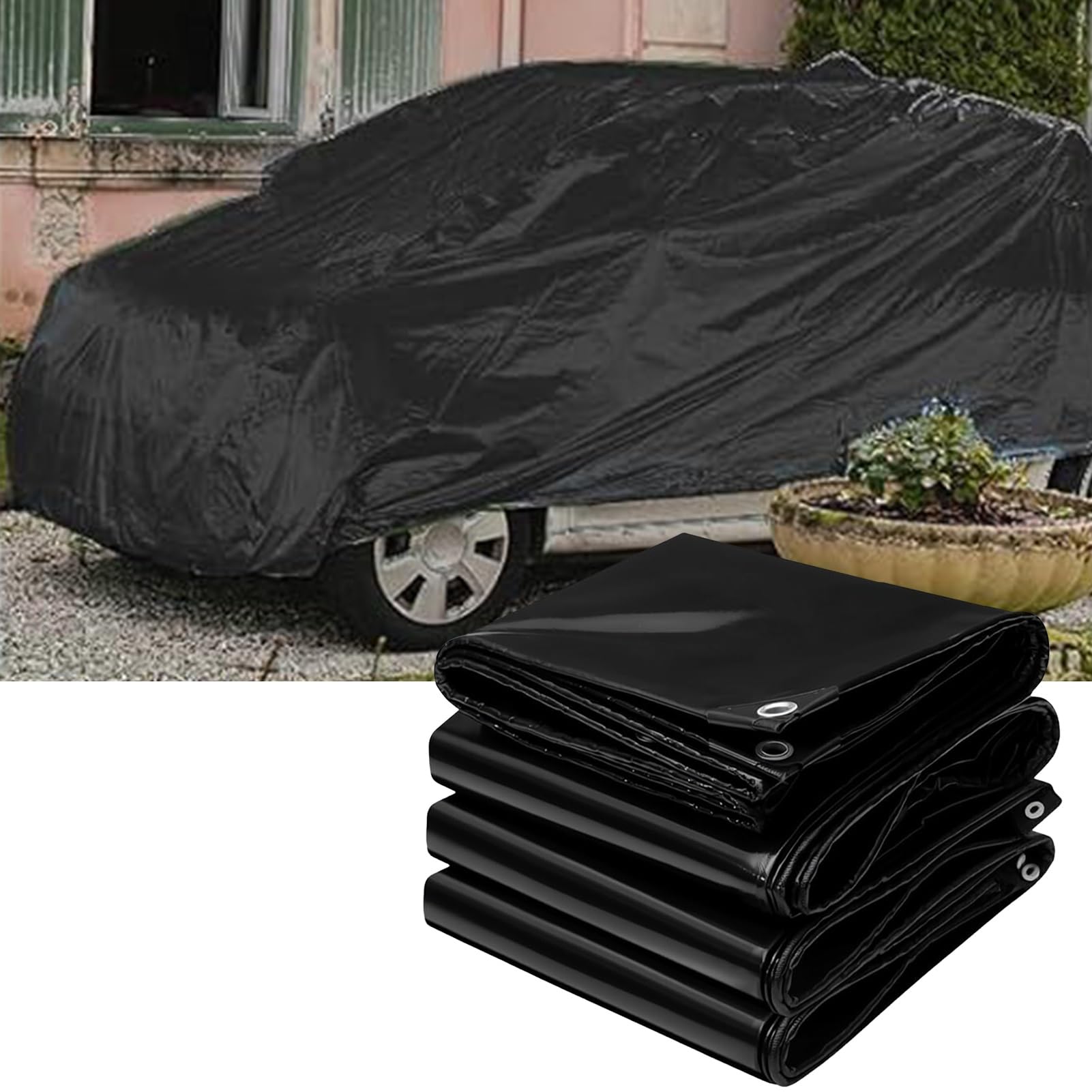 Dmchengma One Color Heavy Duty Weatherproof Tarpaulin Sheet Black, 500G/㎡ 5X5m/5X6m Waterproof Canvas Tarp With Eyelets, Multipurpose Truck & Garden Furniture Cover(2X4m(6.5Ftx13.1ft))