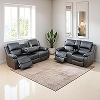 Vista 56 de Juego de sofá reclinable manual de cuero, juego de sofá reclinable negro, juego de muebles de sala de estar, sofá biplaza reclinable