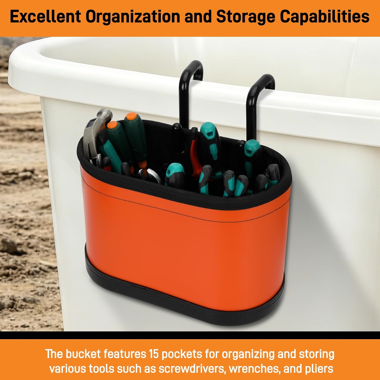 5144BHB Oval Hard-Body Bucket Tool Organizer,Aerial Oval Tool Bucket with Black Molded Polypropylene Bottom,5144 Canvas Bucket with Hook Holes