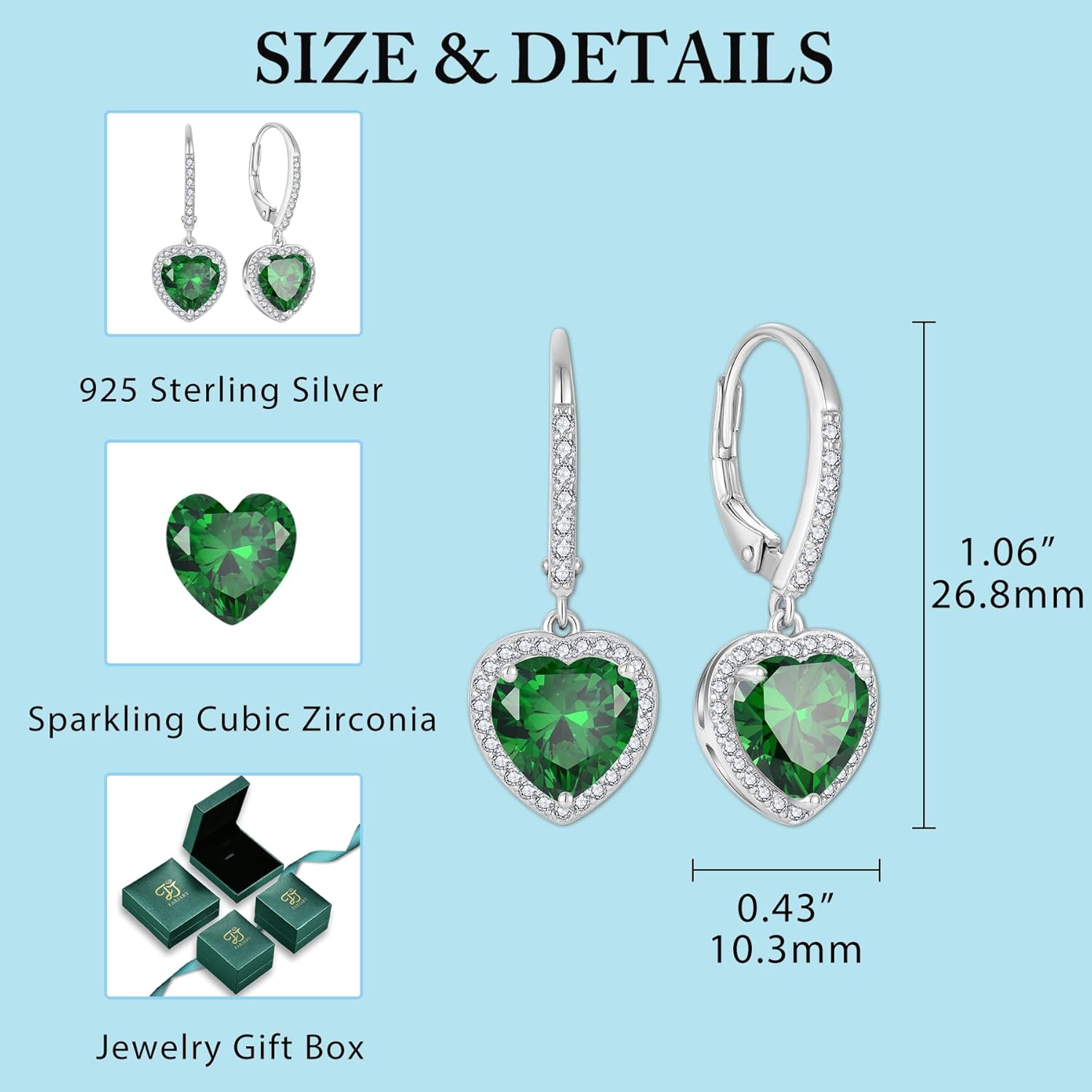 FJ Heart Dangle Drop Earrings 925 Sterling Silver Halo Leverback Earrings Birthstone Jewelry for Women - Image 6