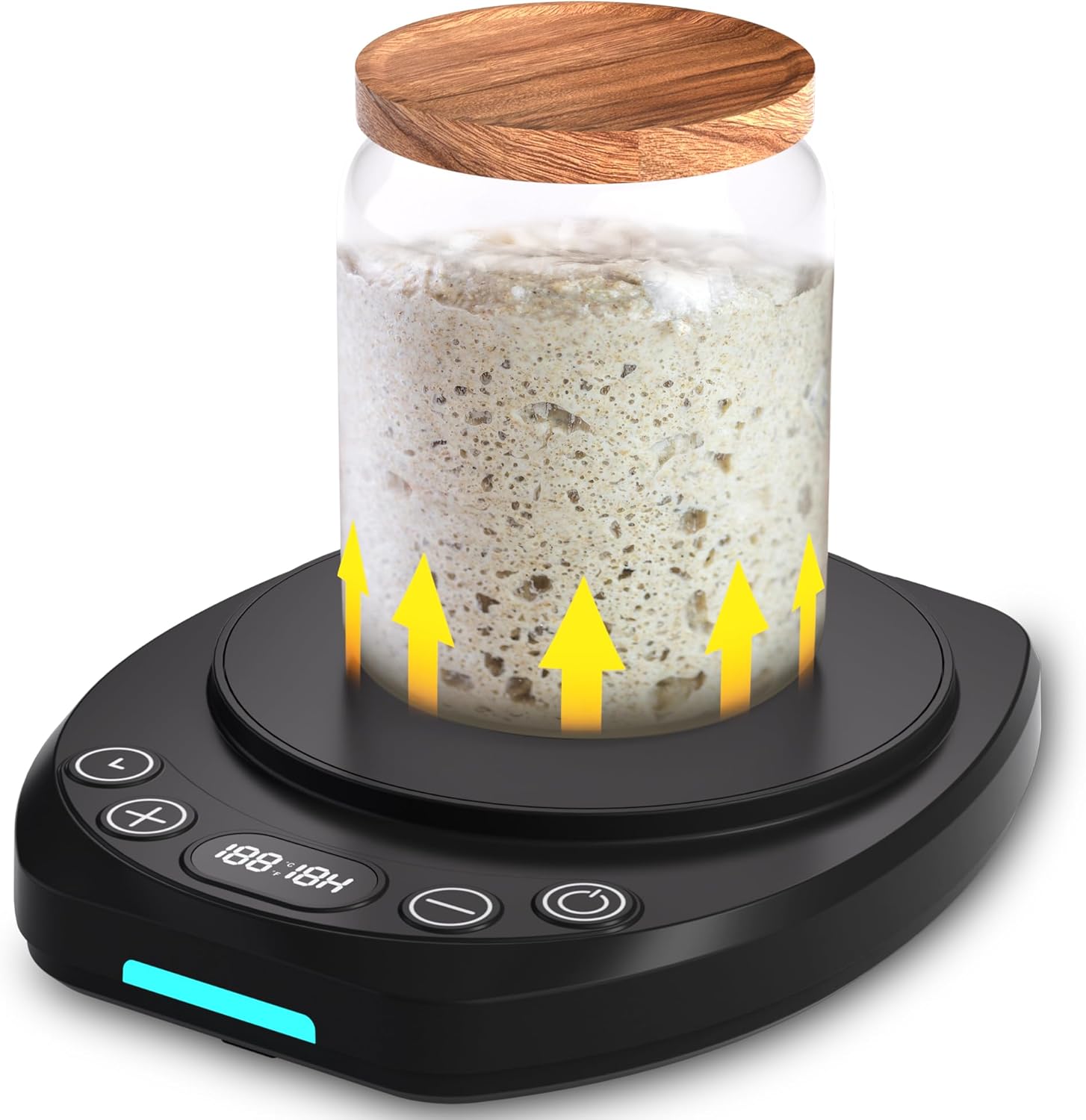 Sourdough Starter Warmer Mat - 24H Timer - Precise 1°F Thermostat Control (70-120°F) - Smart Memory Warming On/Off - Fits Jars Up to 40oz - Perfect for Home Baking(Black)