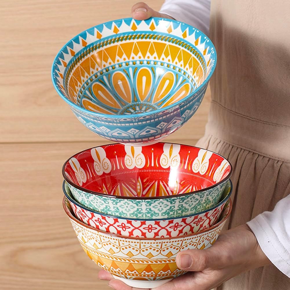 shiningsoul 24 OZ / 680 ml Bohemian Ceramic Cereal/Soup Bowls Set of 4