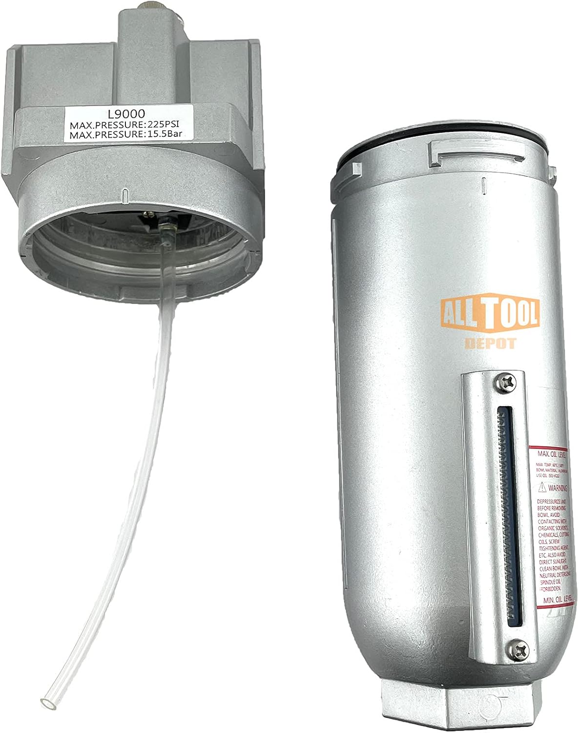 1” NPT SUPER DUTY Lubricator Oiler For Compressed Air Lubricate Pneumatic Air Tools, Metal Bowl With Visible Sight Glass, 225 PSI Max
