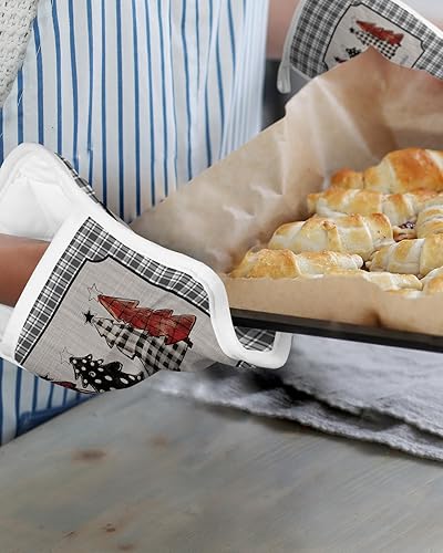 Miniatura 6 de Juego de 2 soportes para ollas para árbol de Navidad a cuadros, antideslizantes y aislantes de calor, juego de agarraderas de tela de toalla con
