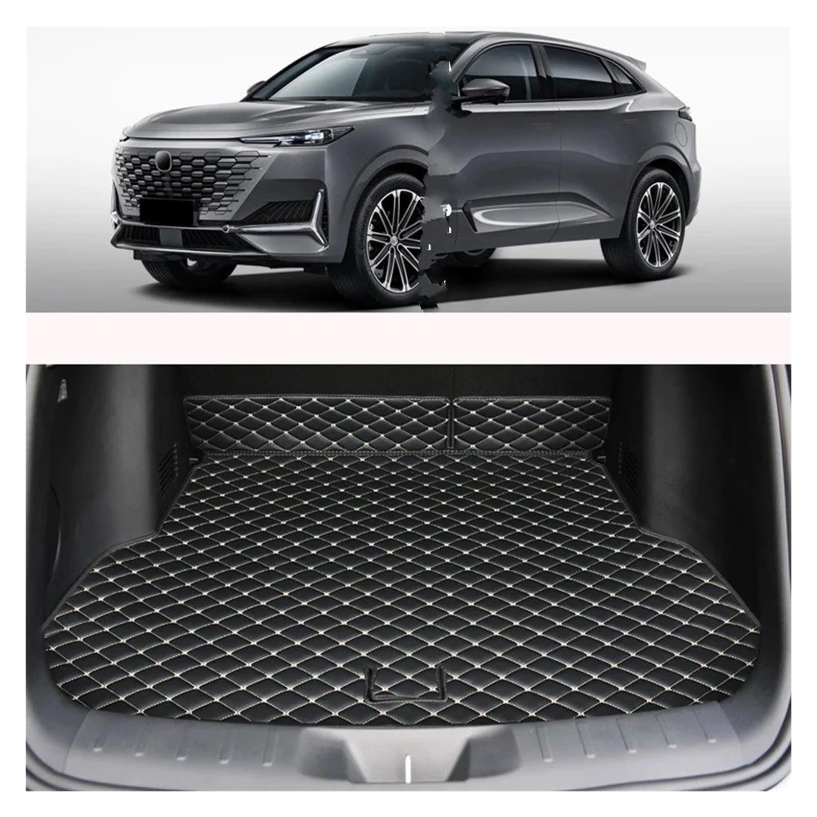 Kofferraumwanne Für CHANGAN Uni-K 2022-2025 Auto Custom Kofferraum Matte Anti-Schmutz Leder wasserdichte Cargo Liner Pad Schutzfrachtmatte(Black Beige)