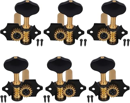 Yibuy Zinc Alloy Black Golden Open Style Guitar Machine Head Tuning Pegs Locking Tuners 3L 3R 181 for Classical Guitar