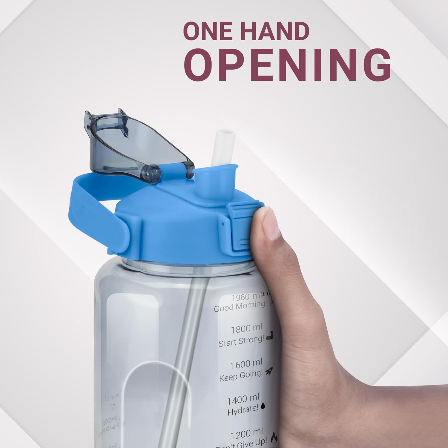 Milton Remy 2.0 Sipper Water Bottle (Never Give Up, Track Daily Intake with English Inspirational Quotes)for Adults,100% Leakproof,One-Click Open,BPA-Free,Flexible Straw,Easy Carry Handle,1800 ml,Blue