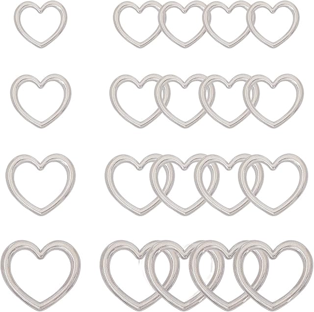 UNICRAFTALE about 16pcs 4 Sizes Heart Pattern Linking Rings Stainless Steel Frame Connectors 14/18/26/32mm Heart Connector Links for Women Jewelry Making, Stainless Steel Color
