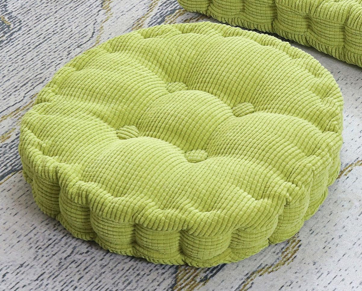 Cojín Cuadrado y Redondo para Suelo, Sofá y Meditación - Decorativo Tatami de Pana para Interior y Exterior (50 cm/19.7 Pulgadas, Verde Ronda)