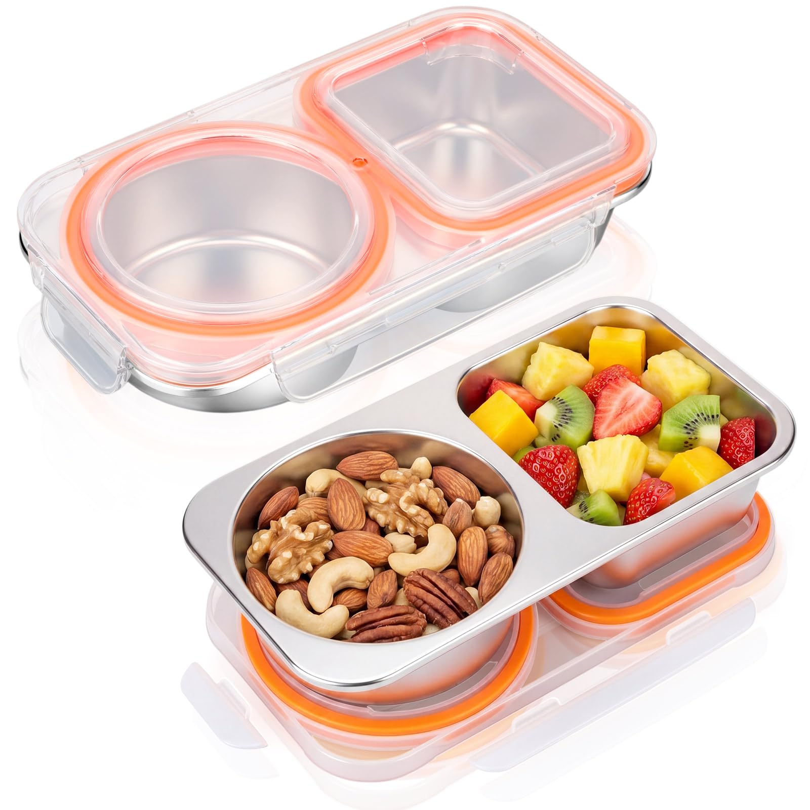 Photo 1 of Blushtier Stainless Steel Snack Containers 2 Compartment - Orange