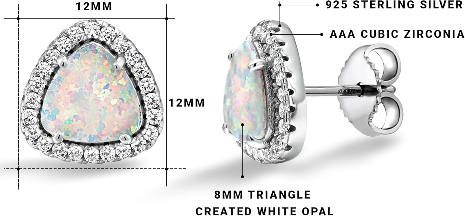 925 Sterling Silver Triangle White Opal Stud Earrings for Women, Dainty Geometric Opal Earrings, Silver Studs, Elegant Minimalist Jewelry Gift - Image 6