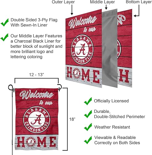 Miniatura 6 de Alabama Crimson Tide Welcome To Our Home - Bandera de jardín de doble cara