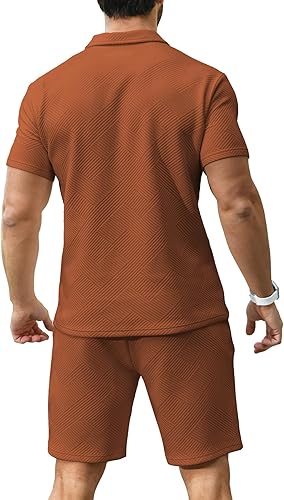 Miniatura 4 de KUYIGO Conjunto de camisa polo y pantalones cortos para hombre, trajes de verano a la moda, casual, de manga corta, traje de 2 piezas para hombre